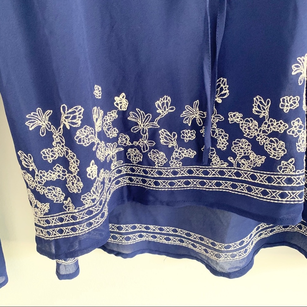 BLU PEPPER Boho Blue Embroidered Bell Sleeve Top - Picture 4 of 8